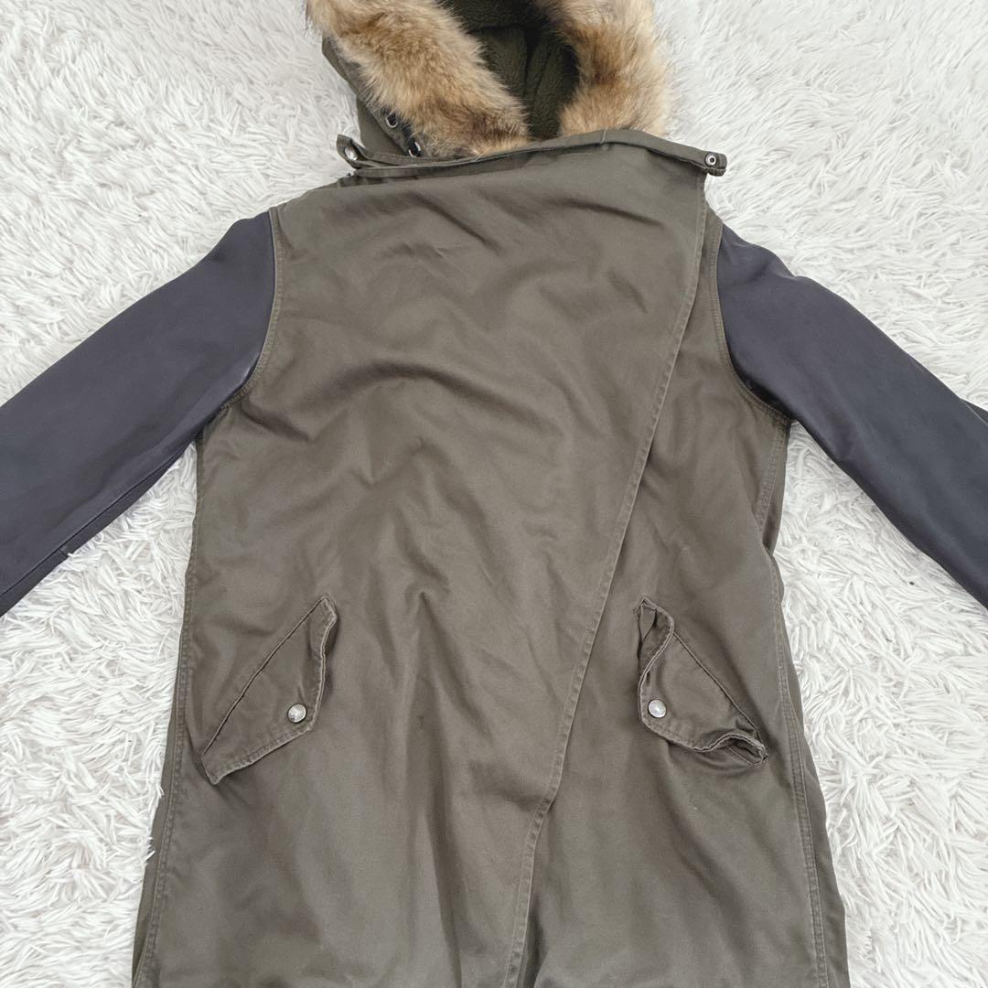 VIRGO モッズコート 変形デザイン ファー カウレザー 切替 カーキ 3