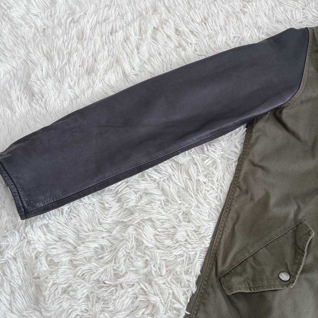 VIRGO モッズコート 変形デザイン ファー カウレザー 切替 カーキ 3