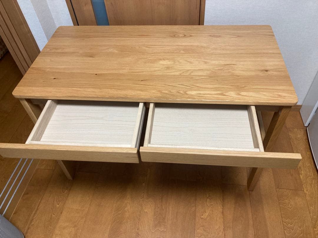 【値下げ】MUJI 無印 オーク 無垢材デスク（引出・足元棚付)