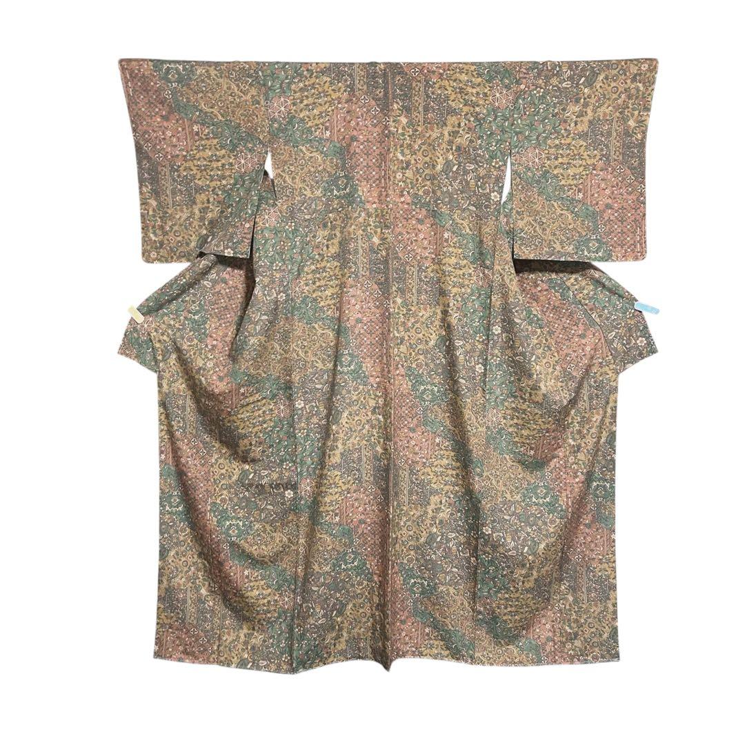 正絹　未使用　新品同様　美品　袷　正絹　江戸更紗　小紋　フルセット　4点