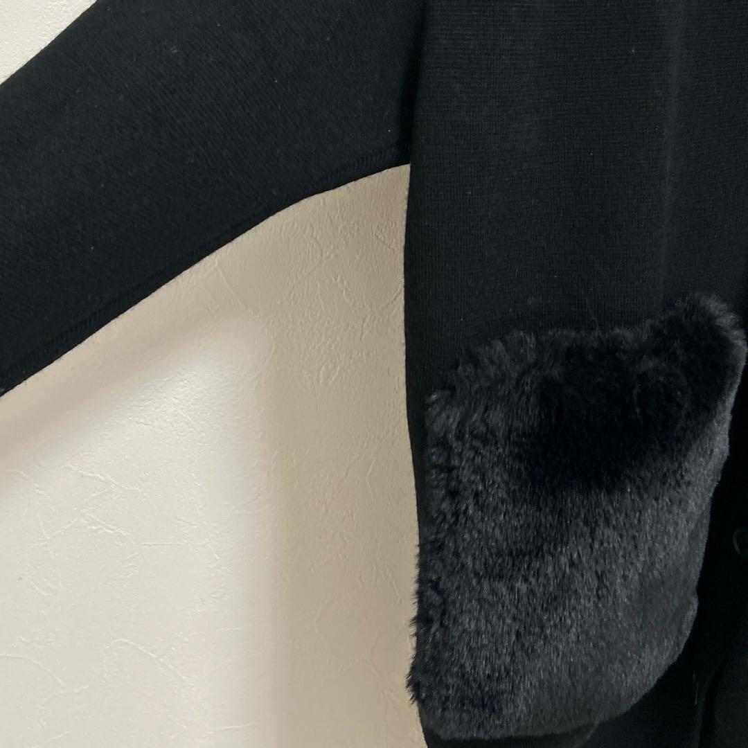 Ballsey ウールポリエステルミラノリブ ファーポケットカーディガン 黒 S