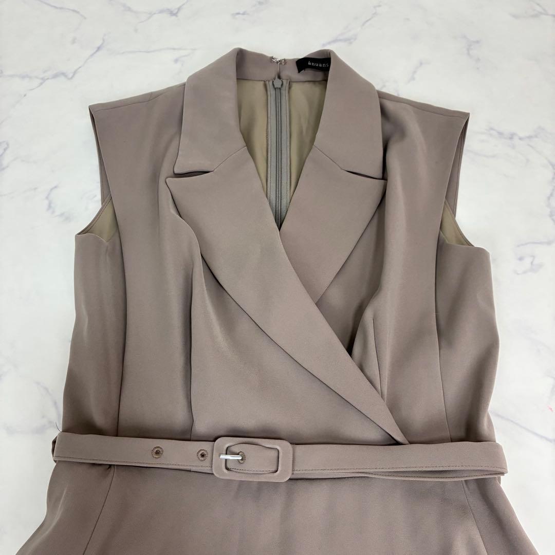 アニュアンス　ダブルサテンテーラードフレアワンピース　ベージュ