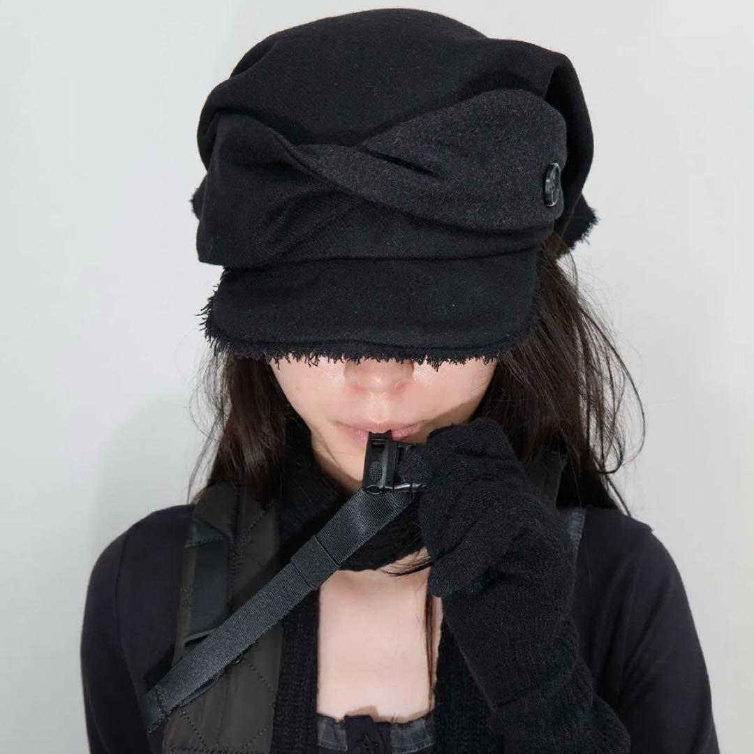 スカーフベールウールキャップ / ブラック　ojos キャスケット