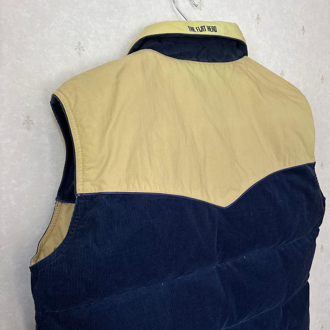 フラットヘッド　リバーシブルダウンベスト 42 ベージュ ネイビー