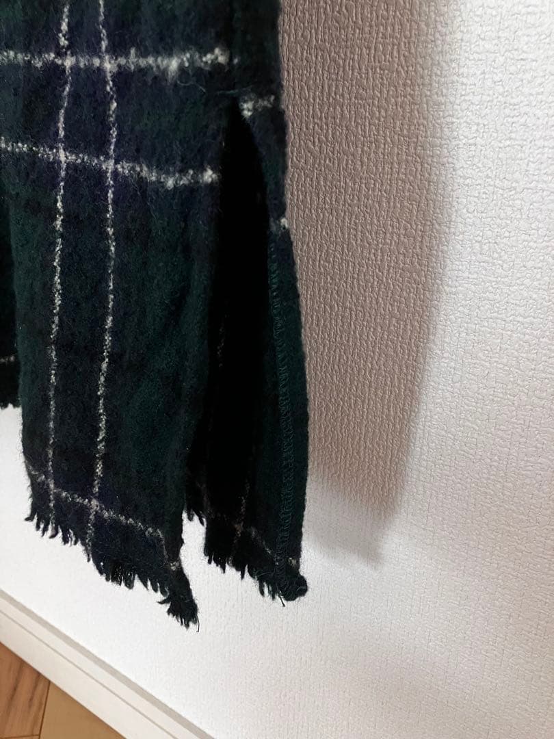 45R チェックワンピース　ロング　毛100% 日本製