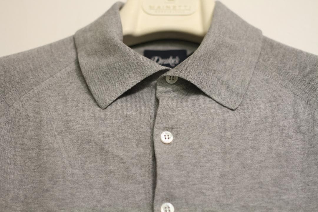 【美品/イタリア製】Drake's シルクコットン ニット ポロ 34(グレー