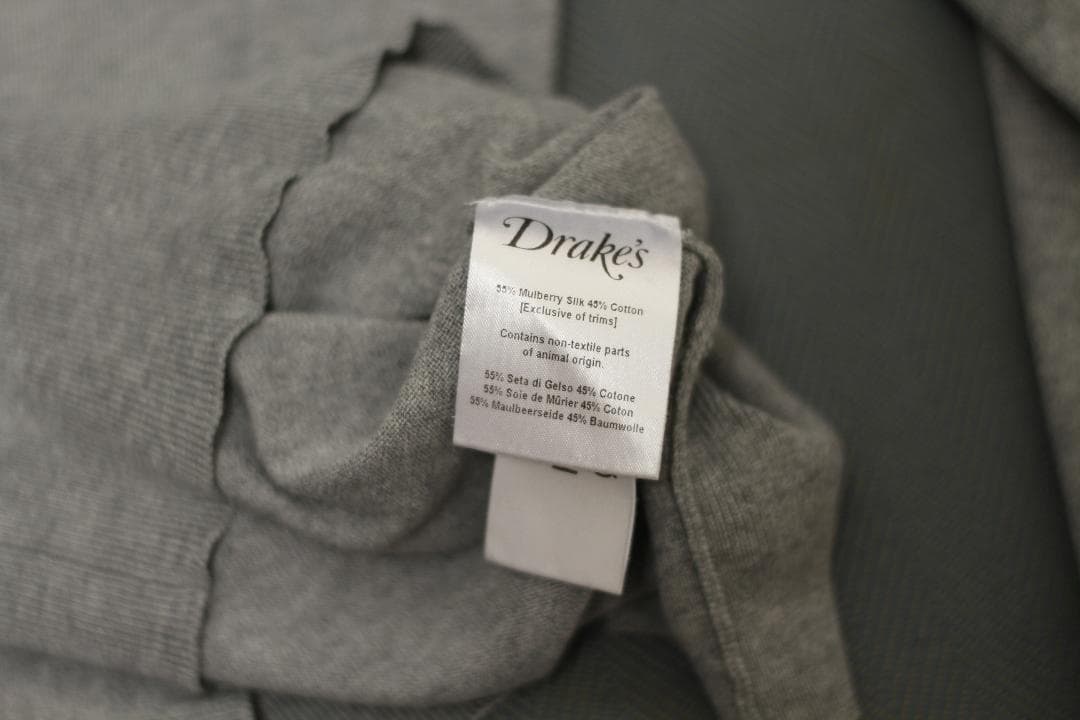 【美品/イタリア製】Drake's シルクコットン ニット ポロ 34(グレー