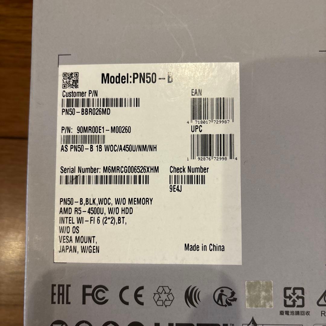 ASUS ミニPC PN50 /Samsung製DDR4-3200 8g×2枚付