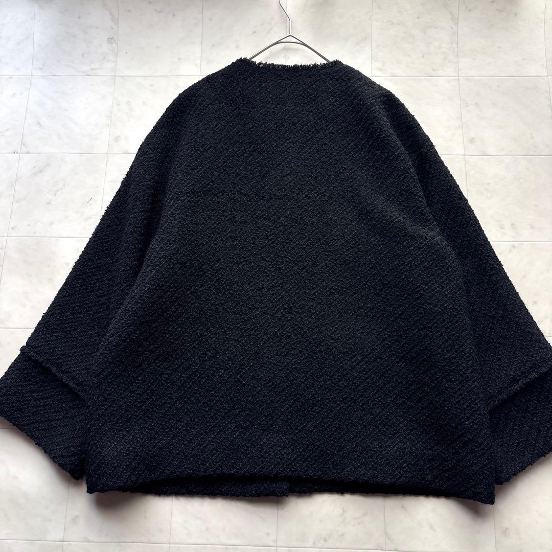 ラウンジドレス 金ボタン ノーカラー ツイードジャケット 黒 ブラック 卒入学