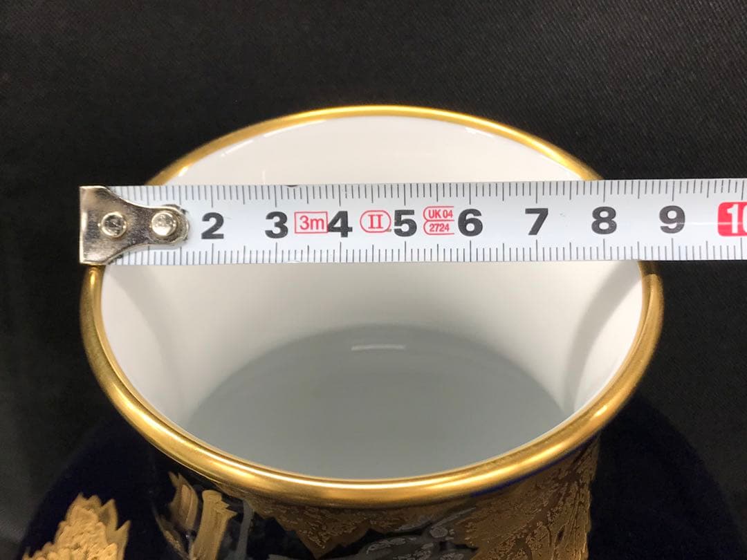 【経年保管品】大倉陶園　瑠璃金触葡萄　花瓶　フラワーベース　瑠璃　葡萄