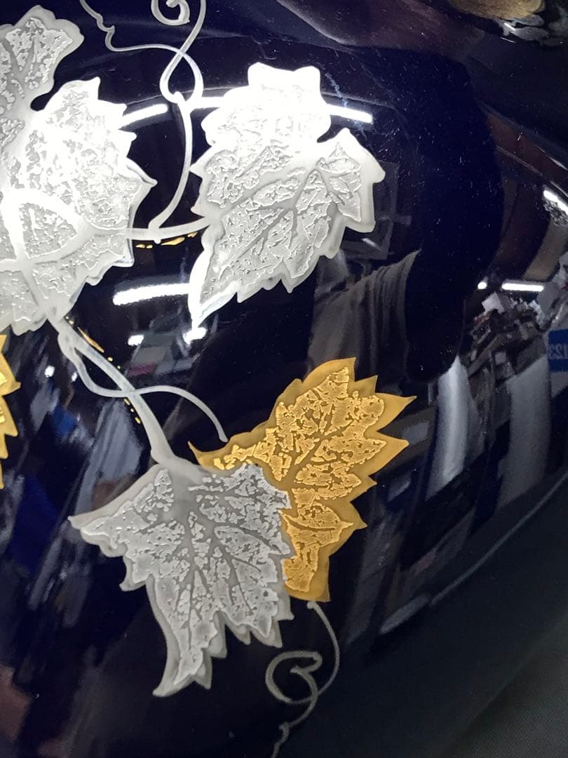 【経年保管品】大倉陶園　瑠璃金触葡萄　花瓶　フラワーベース　瑠璃　葡萄