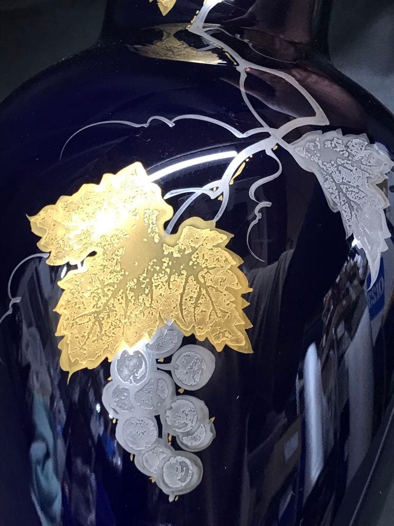 【経年保管品】大倉陶園　瑠璃金触葡萄　花瓶　フラワーベース　瑠璃　葡萄