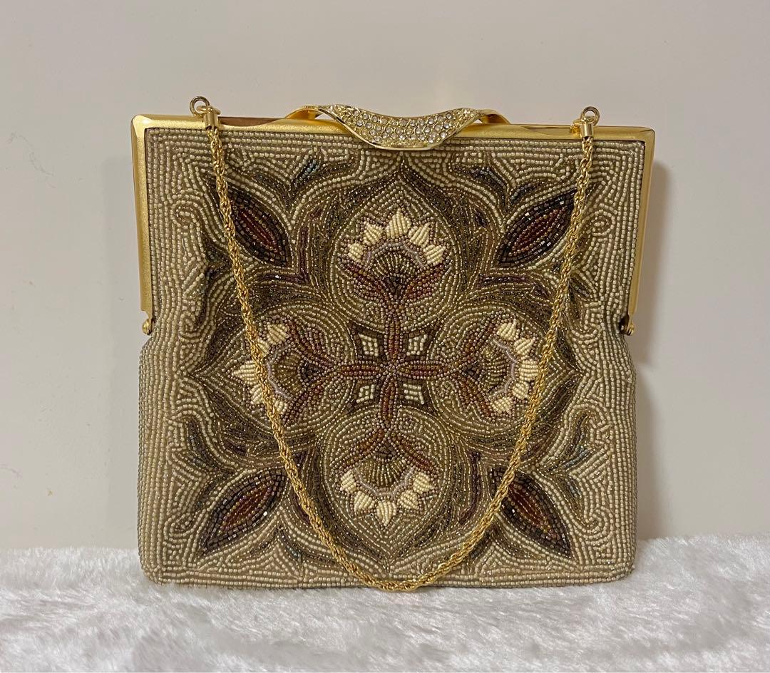 柏ビーズ　和装バッグ パーティーバッグ ハンドバッグ ビーズバッグ 2点セット