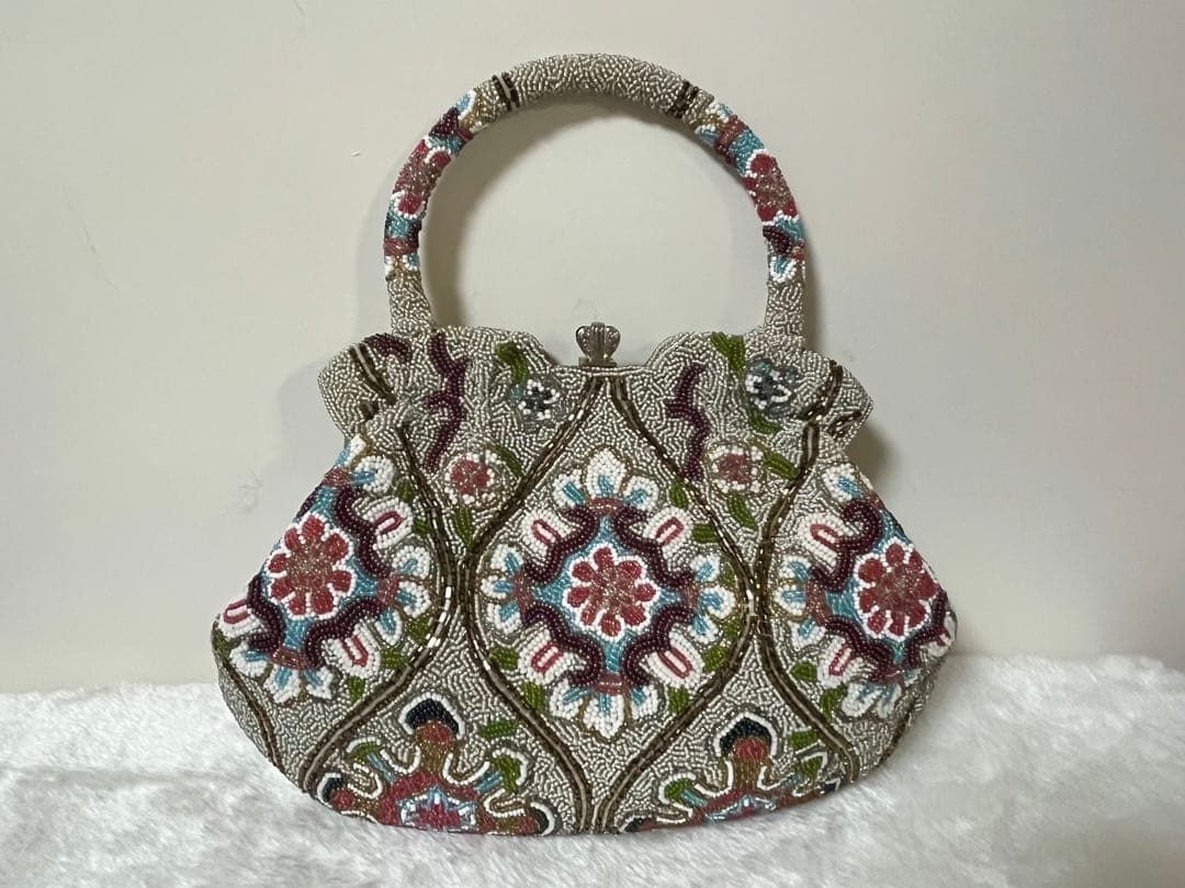 柏ビーズ　和装バッグ パーティーバッグ ハンドバッグ ビーズバッグ 2点セット