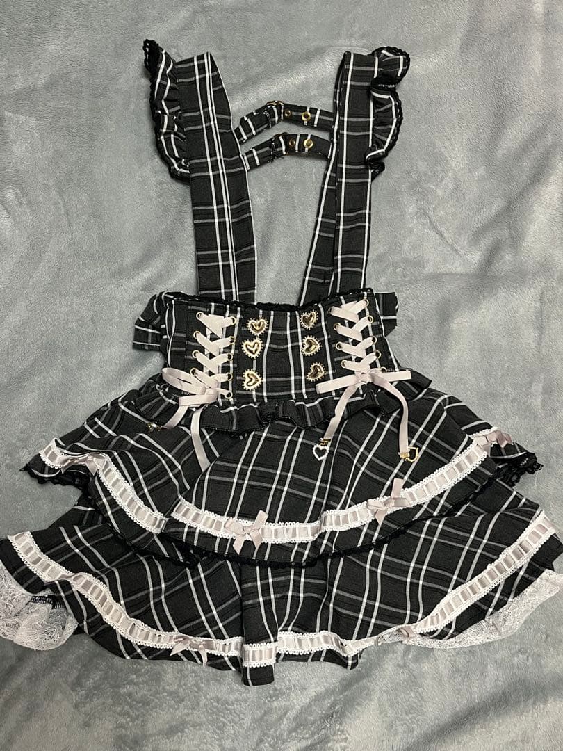 【LIZLISA】はしごリボンチェックティアードスカパン/グレー