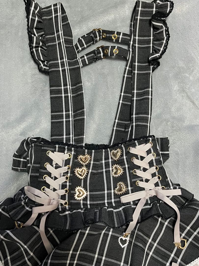 【LIZLISA】はしごリボンチェックティアードスカパン/グレー