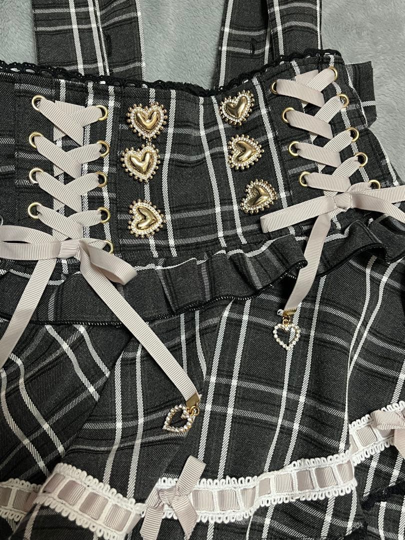 【LIZLISA】はしごリボンチェックティアードスカパン/グレー