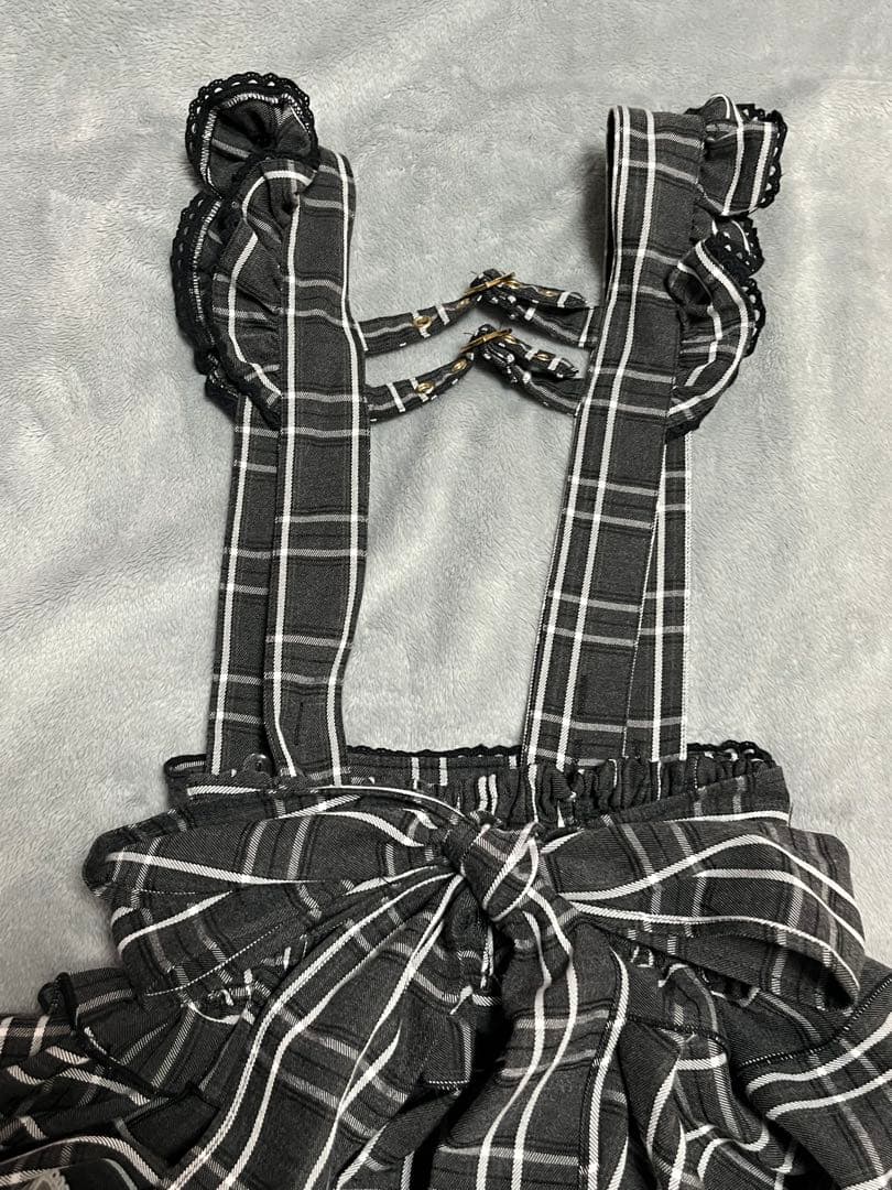 【LIZLISA】はしごリボンチェックティアードスカパン/グレー