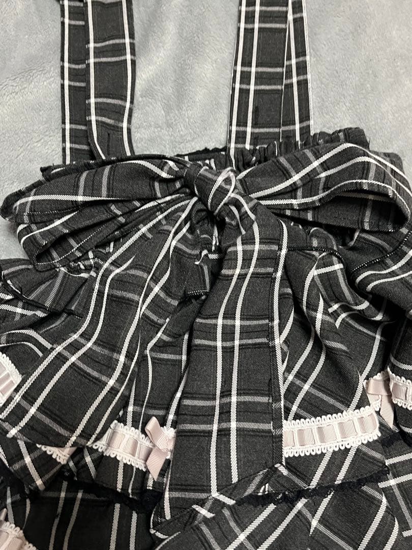 【LIZLISA】はしごリボンチェックティアードスカパン/グレー