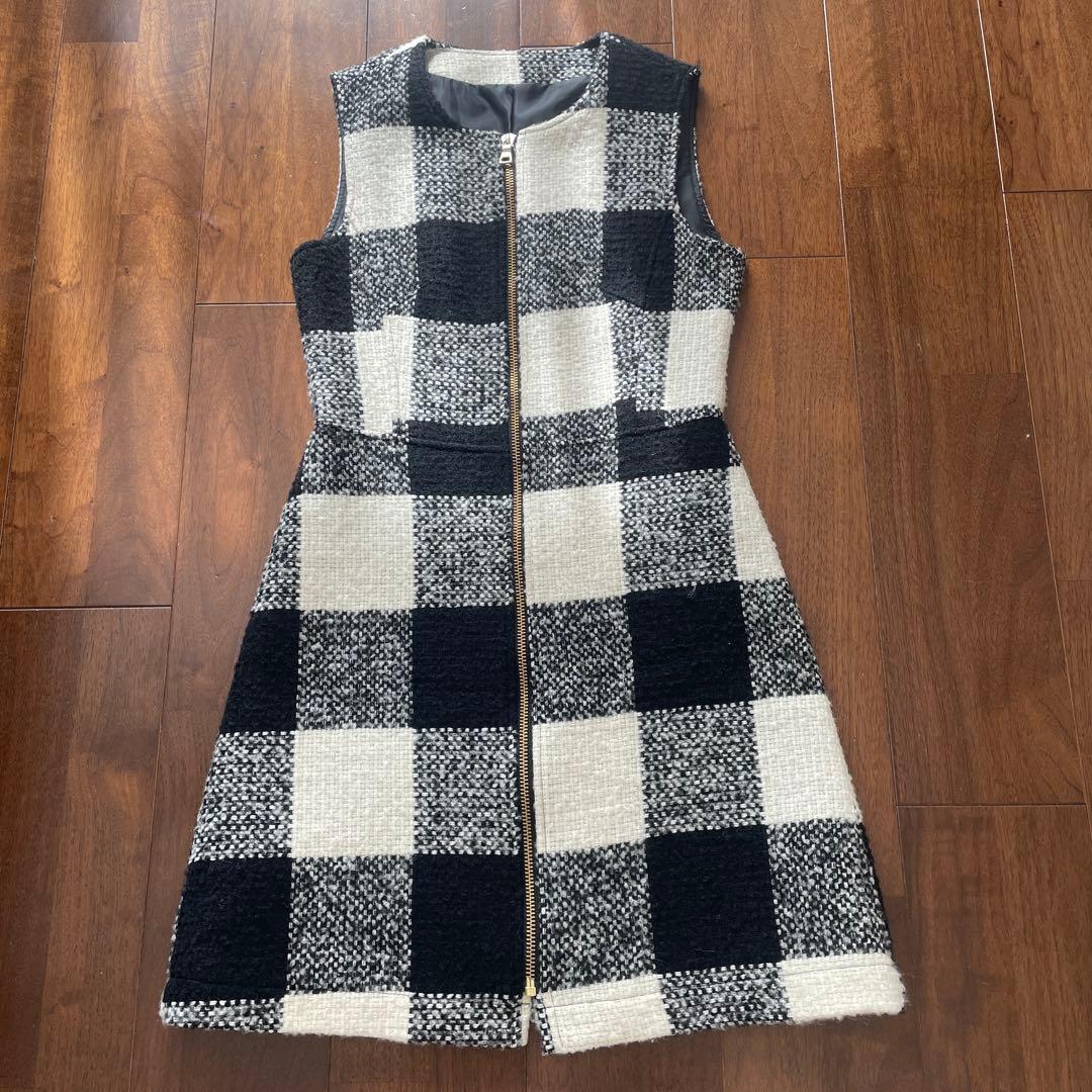 sheller シェリエ ジップアップ チェック ツィード ワンピース