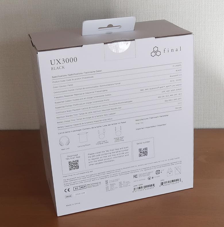 新品　ANC　ワイヤレスヘッドホン final UX3000 BLACK