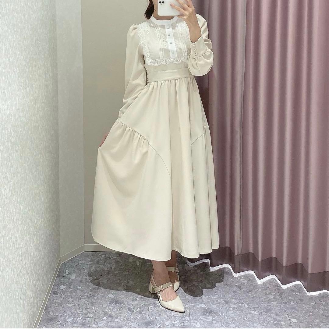 An MILLE ヨークレースフレアOP ホワイト アンミール ワンピース