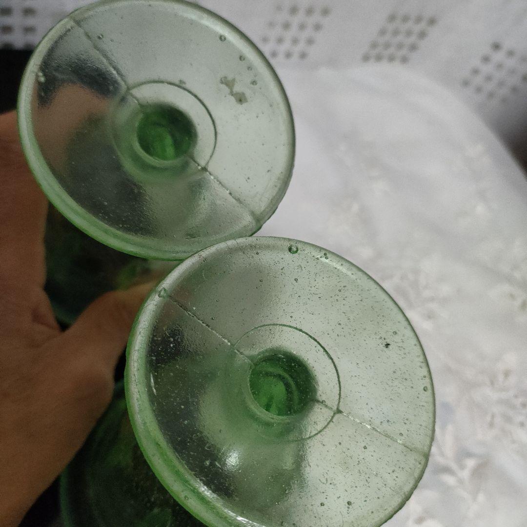 大正ロマン緑色ガラス製足付き 氷コップ5個セット