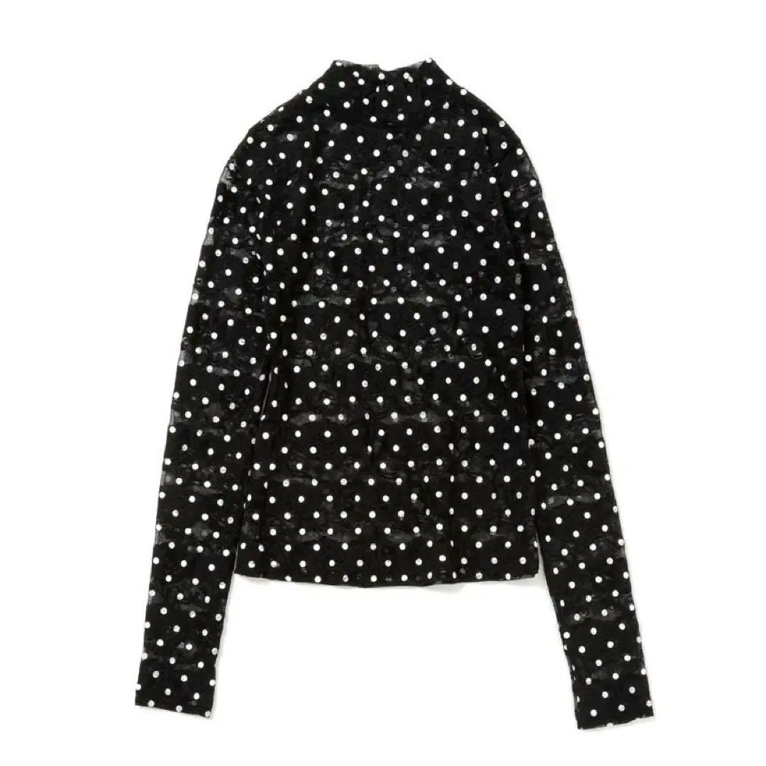 h*a様 DOT LACE SEE-THROUGH TOP (HIGH NECK