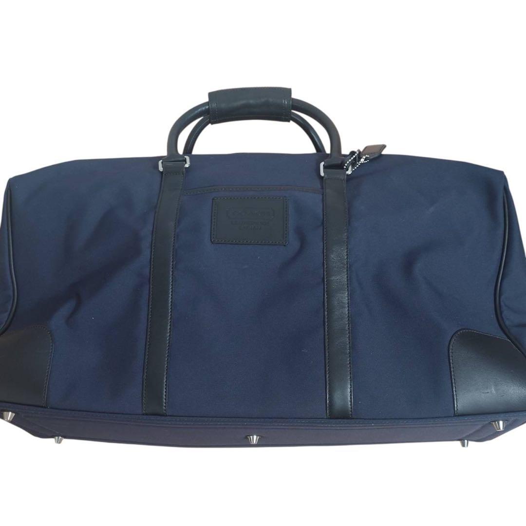 COACH ナイロン×レザー 大容量 ボストンバッグ ネイビー 鍵付き