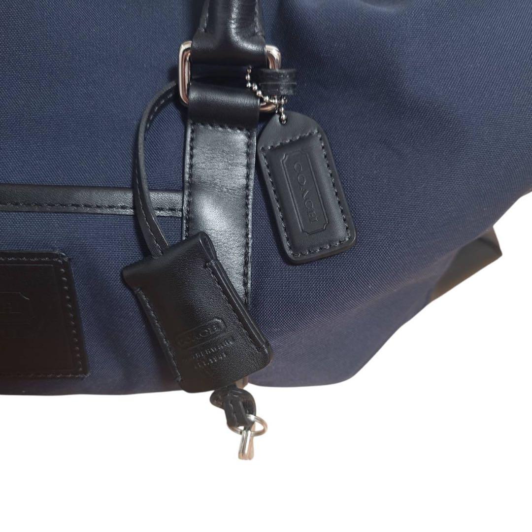 COACH ナイロン×レザー 大容量 ボストンバッグ ネイビー 鍵付き