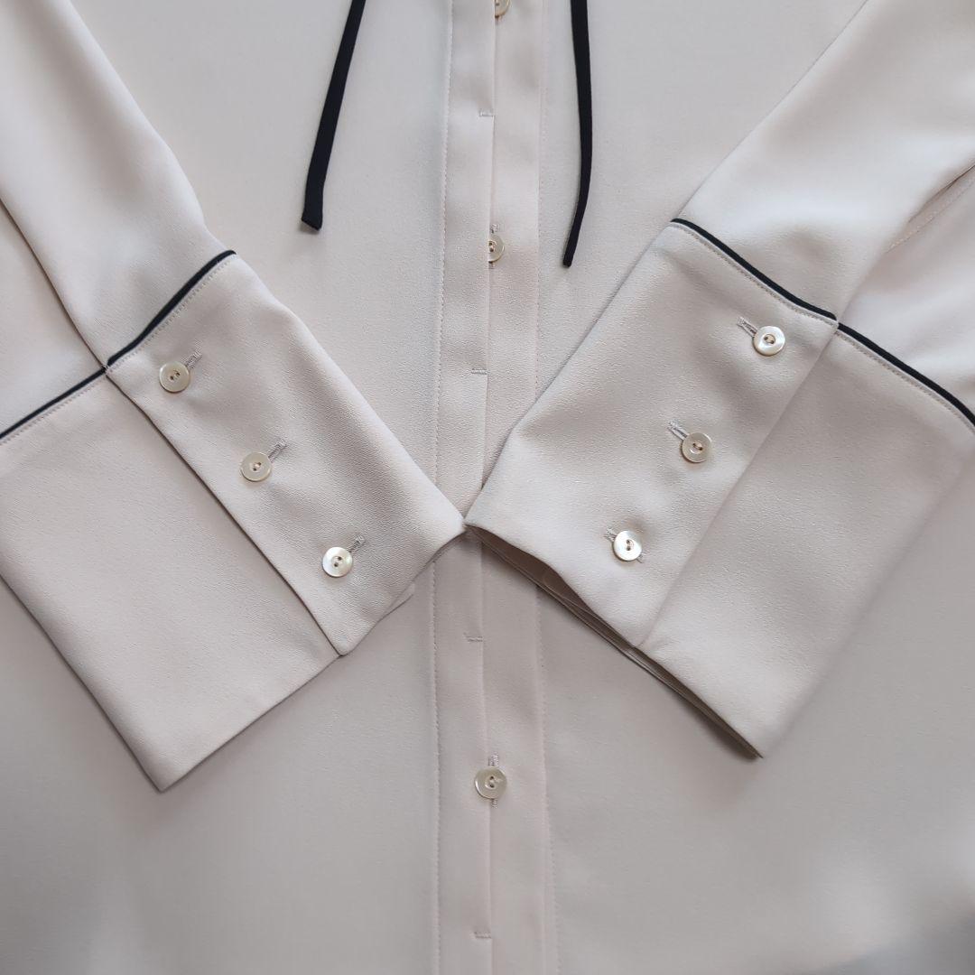 アルアバイル　ジョーゼット細パイピング長袖ブラウス　ベージュ　レディース