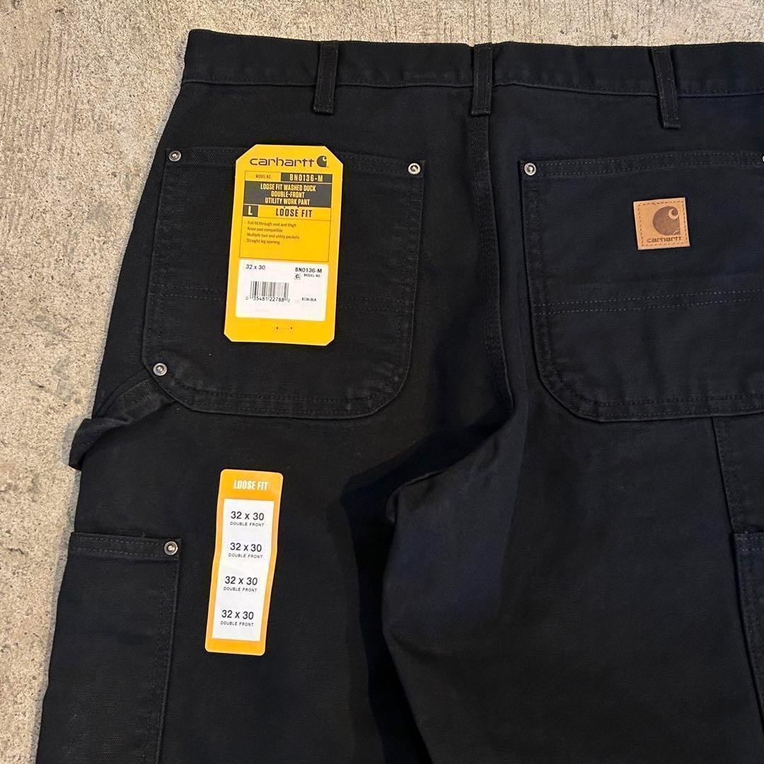 新品 カーハート B136 ウォッシュド ダック ダブルニー パンツ黒 W32