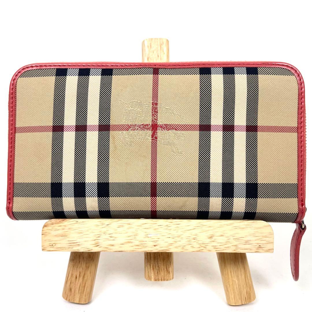 バーバリー　長財布　ノバチェック　本革　ラウンドファスナー　ロゴ　シャドーホース