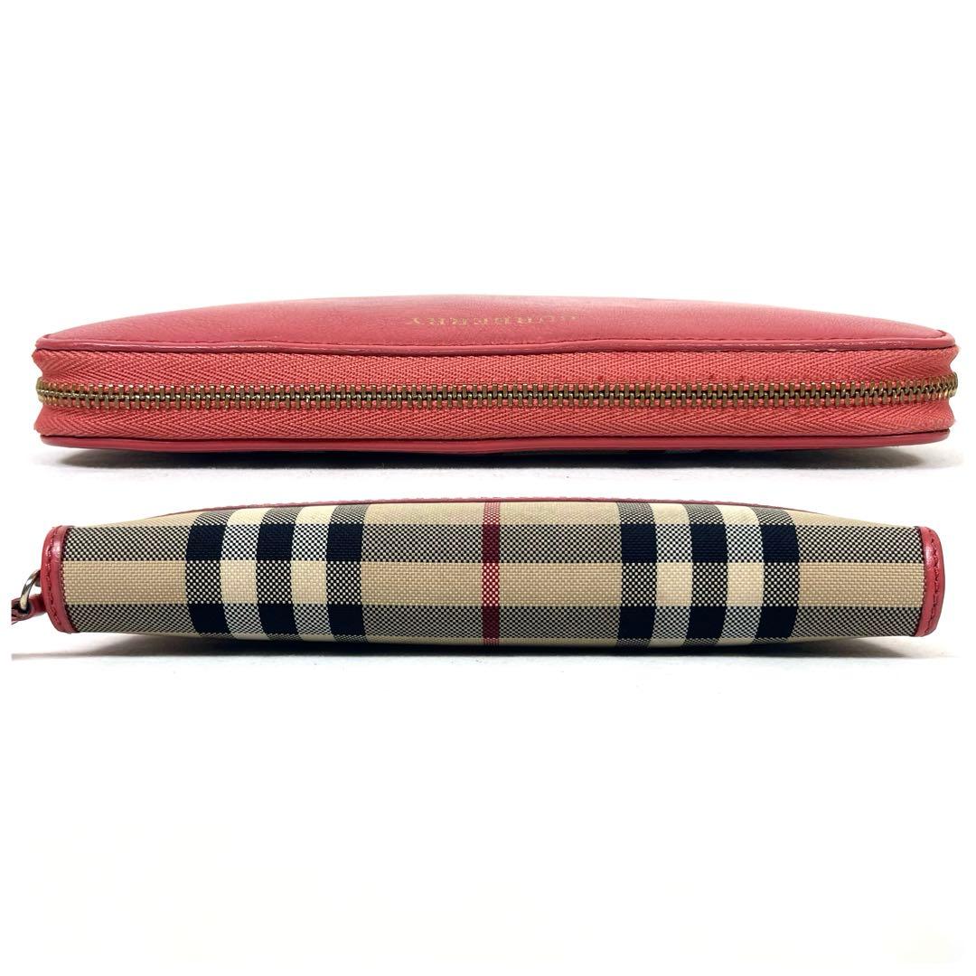 バーバリー　長財布　ノバチェック　本革　ラウンドファスナー　ロゴ　シャドーホース