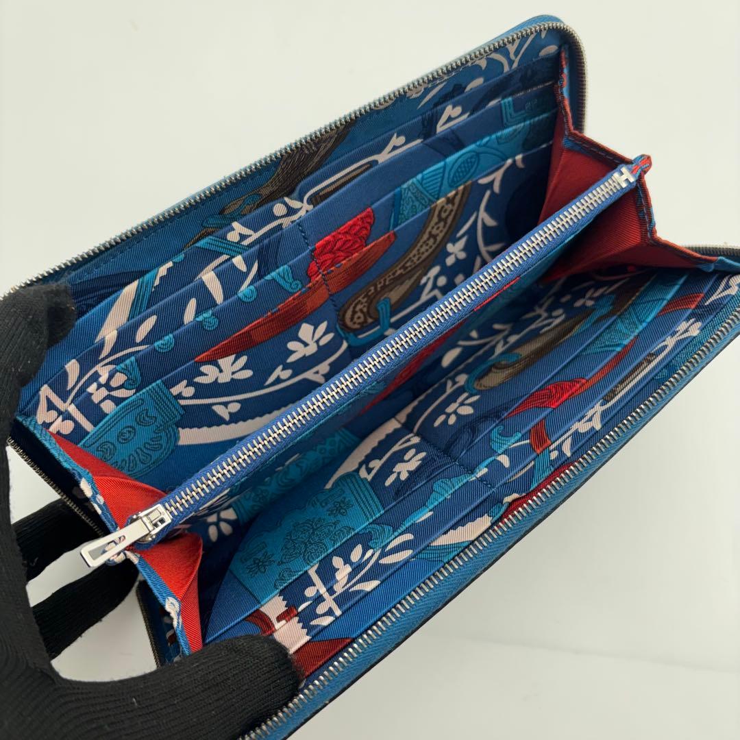 エルメス　アザップロング　シルクイン　長財布　ブルー系