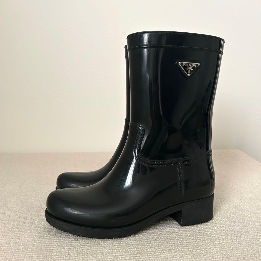 PRADA プラダ トライアングルロゴ レインブーツ ブラック 23cm