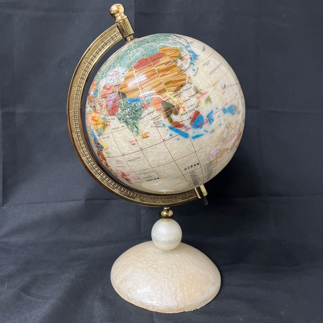 雷216 アンティーク 天然石 地球儀 パワーストーン 置物 インテリア