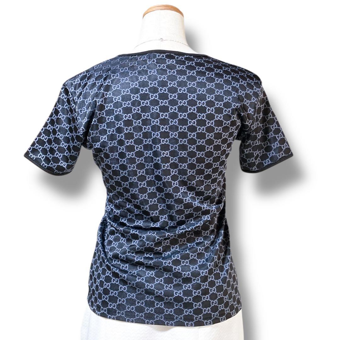 グッチ イタリア製 良品 GG柄 総柄 クルーネック カットソー ブラック