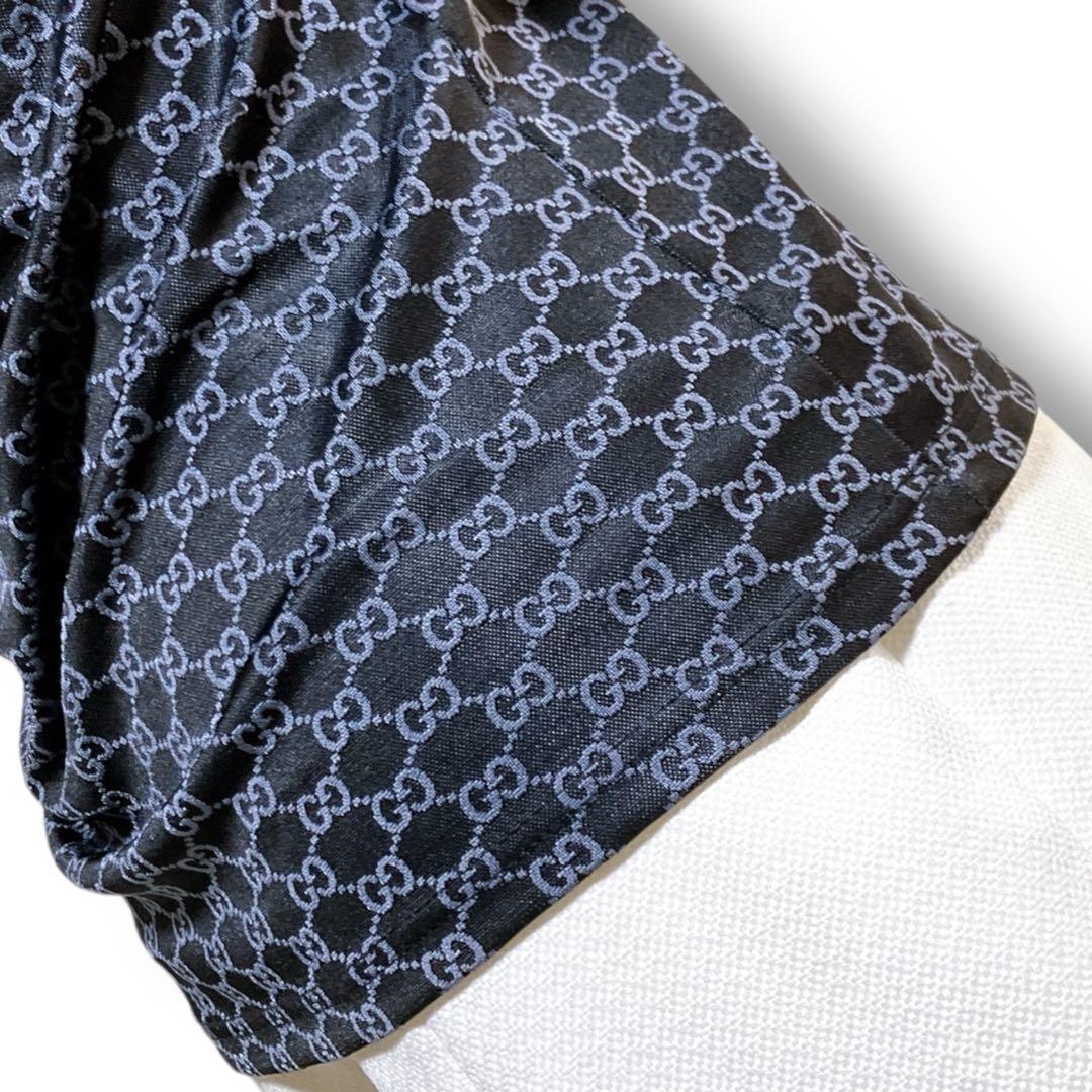 グッチ イタリア製 良品 GG柄 総柄 クルーネック カットソー ブラック