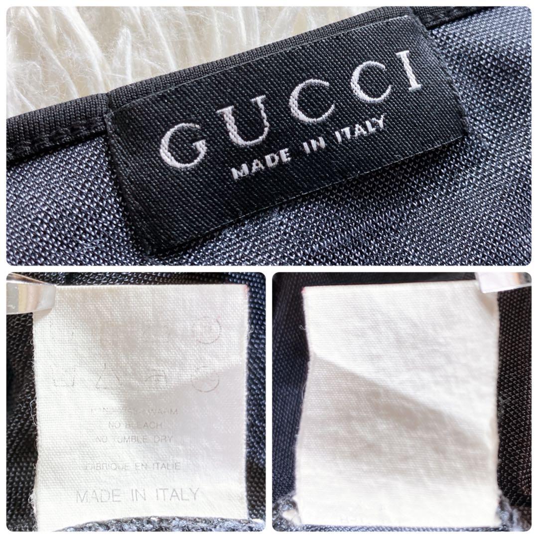 グッチ イタリア製 良品 GG柄 総柄 クルーネック カットソー ブラック