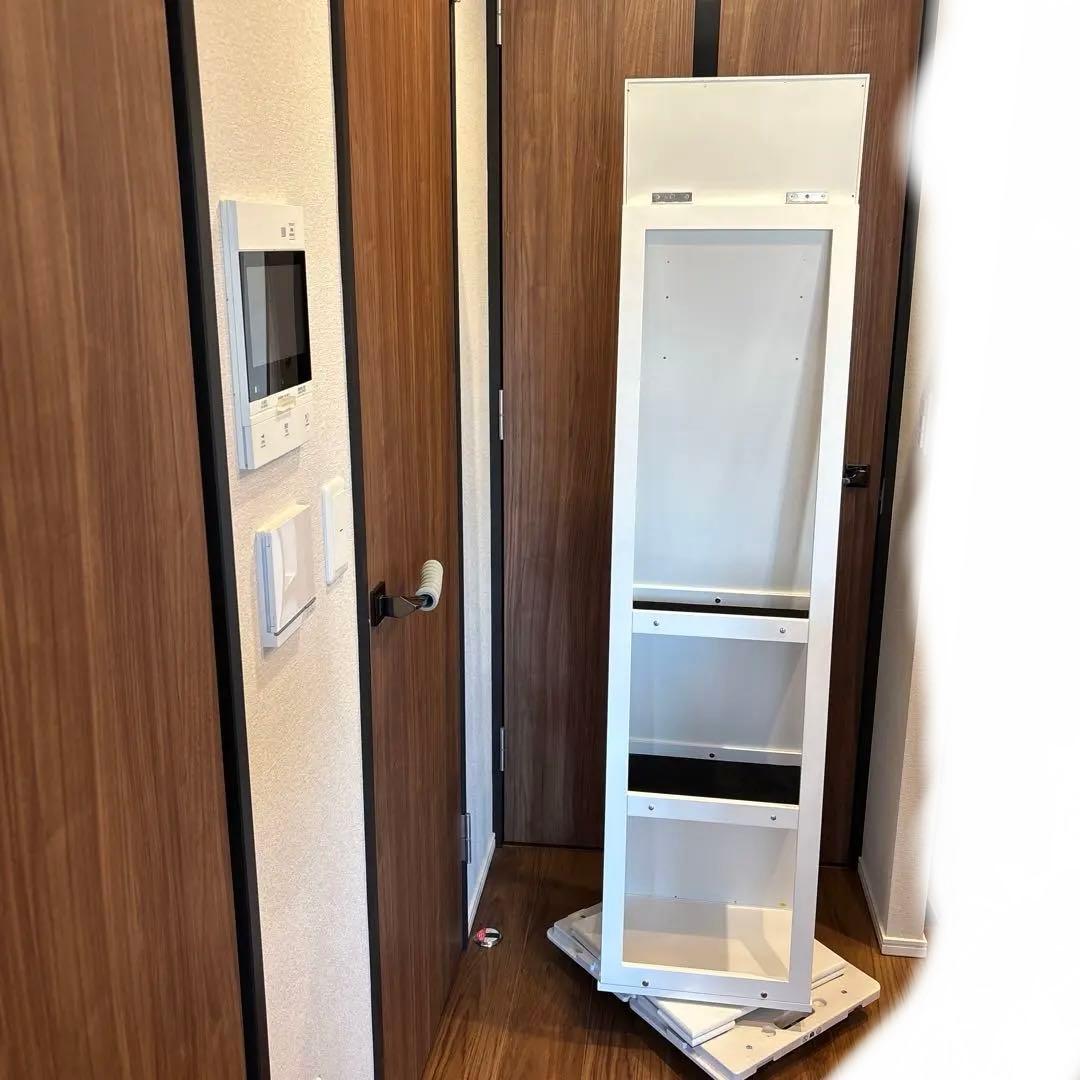 ぽんず　ホワイト スタンドミラー 収納付き　アクセサリーケース　姿見