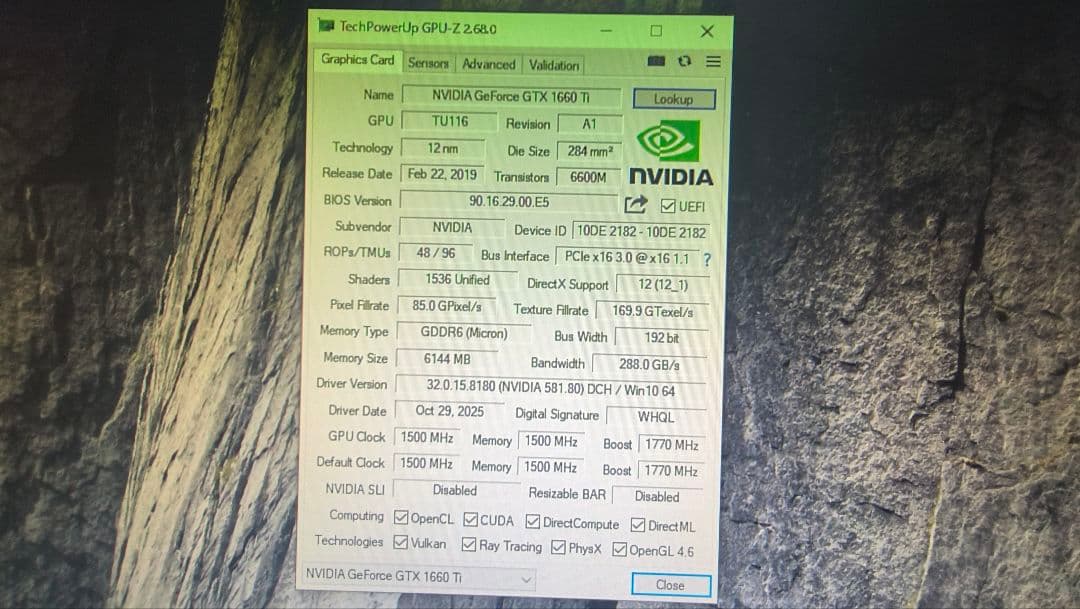 ジャンク PALIT GTX 1660TI 6G