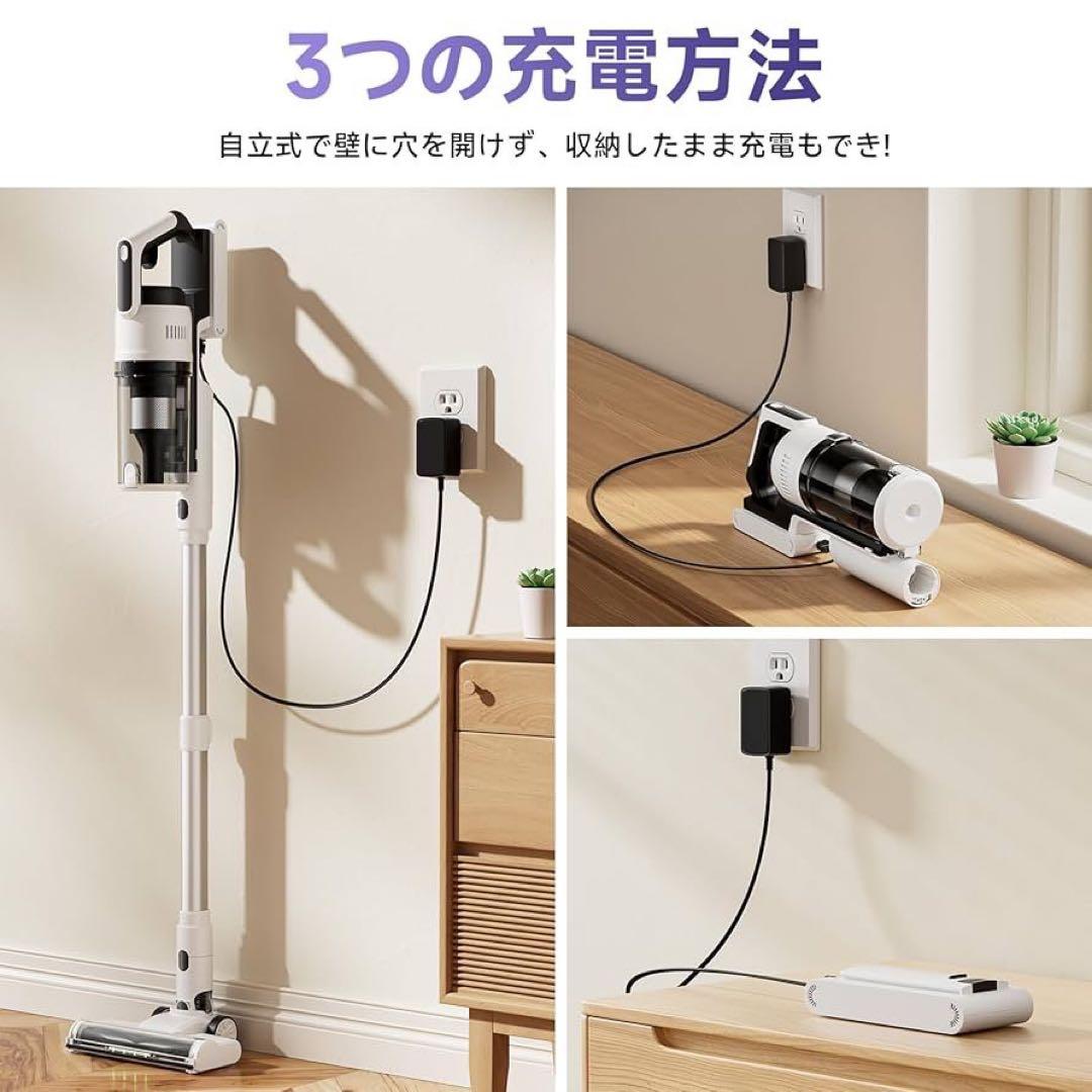 掃除機 コードレス 58kPa強力吸引・自立式・55分連続稼働　軽量