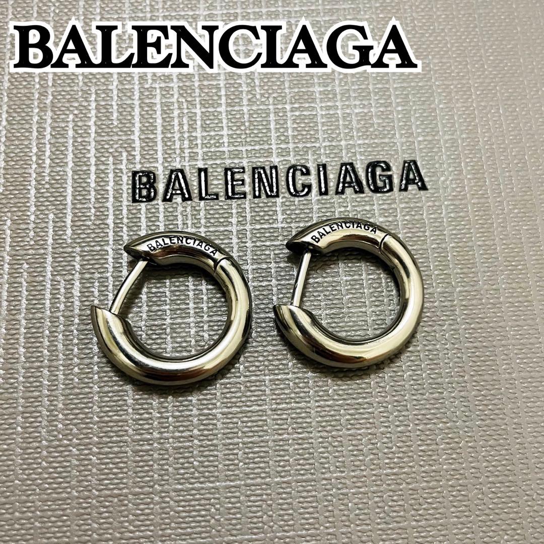 未使用級✨付属完備✨BALENCIAGA ピアス フープ シルバー ロゴ 現行
