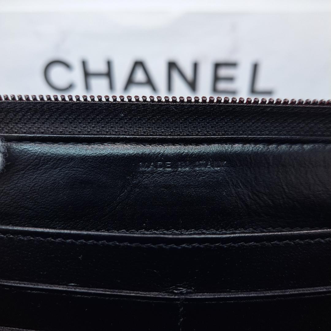 CHANEL　カメリア　ラウンドジップ　ブラック 長財布　ラムスキン
