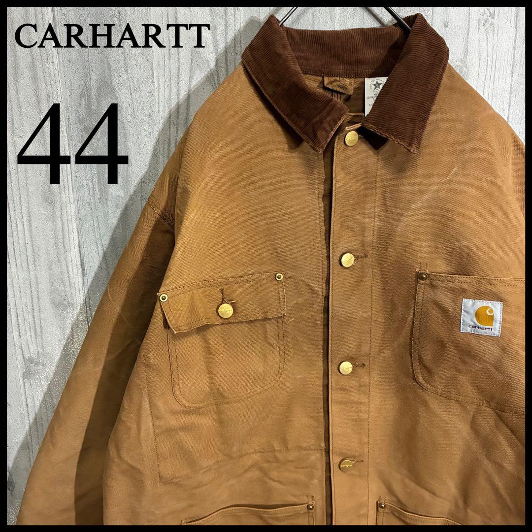 【星タグ90s】カーハート　ワンポイントロゴ　裏地なし　ダックカバーオール　44