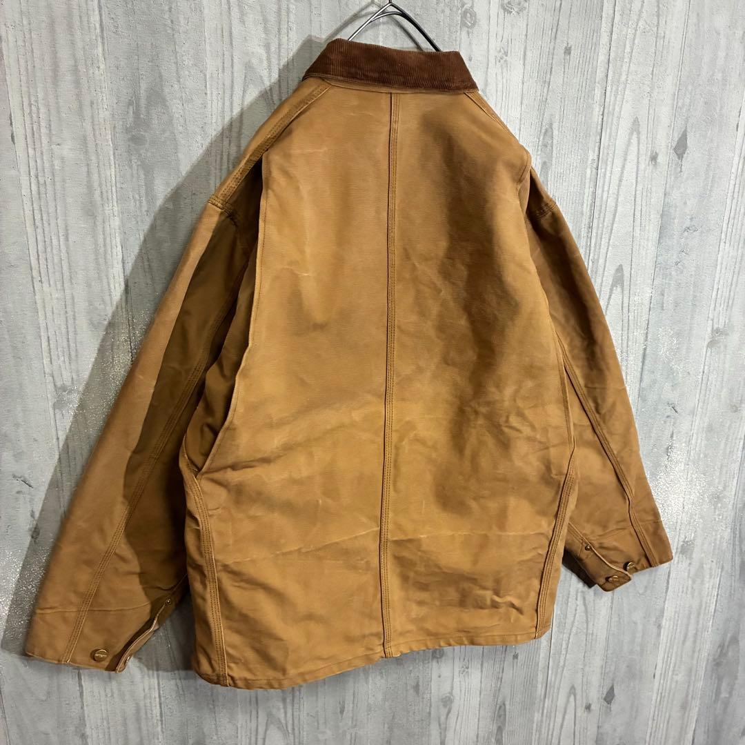 【星タグ90s】カーハート　ワンポイントロゴ　裏地なし　ダックカバーオール　44