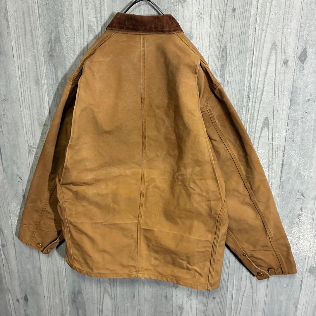 【星タグ90s】カーハート　ワンポイントロゴ　裏地なし　ダックカバーオール　44