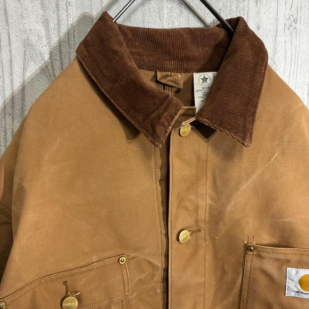 【星タグ90s】カーハート　ワンポイントロゴ　裏地なし　ダックカバーオール　44