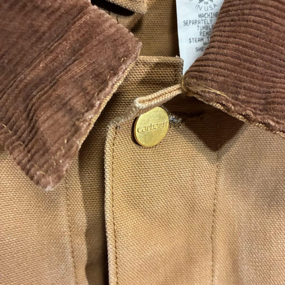 【星タグ90s】カーハート　ワンポイントロゴ　裏地なし　ダックカバーオール　44